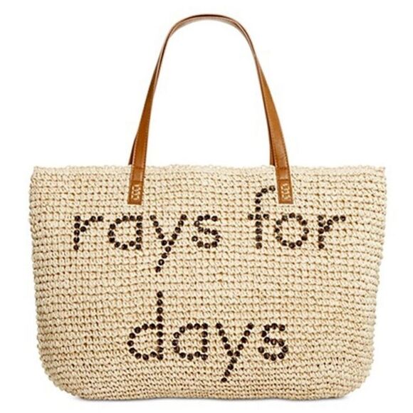 Style & Co Tote Handbag Rays For Days Straw Brown Beach Pool Vacation - Picture 1 of 11